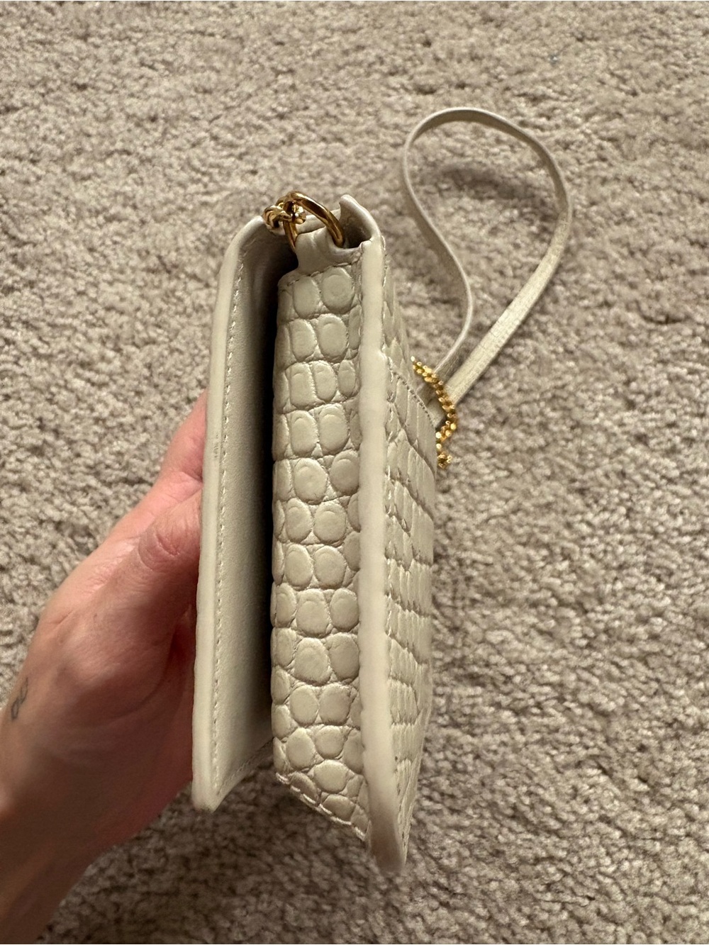 Saint Laurent Cassandre Cream Croc-Embossed Leather Chain Wallet Gold Hardware - Picture 8 of 10